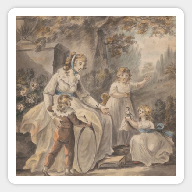 A Nurse with Three Children by Paul Sandby Magnet by Classic Art Stall